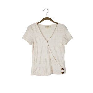 Sezane V-Neck Wrap Top Button Side Surplice Ivory Short Sleeve Size Medium